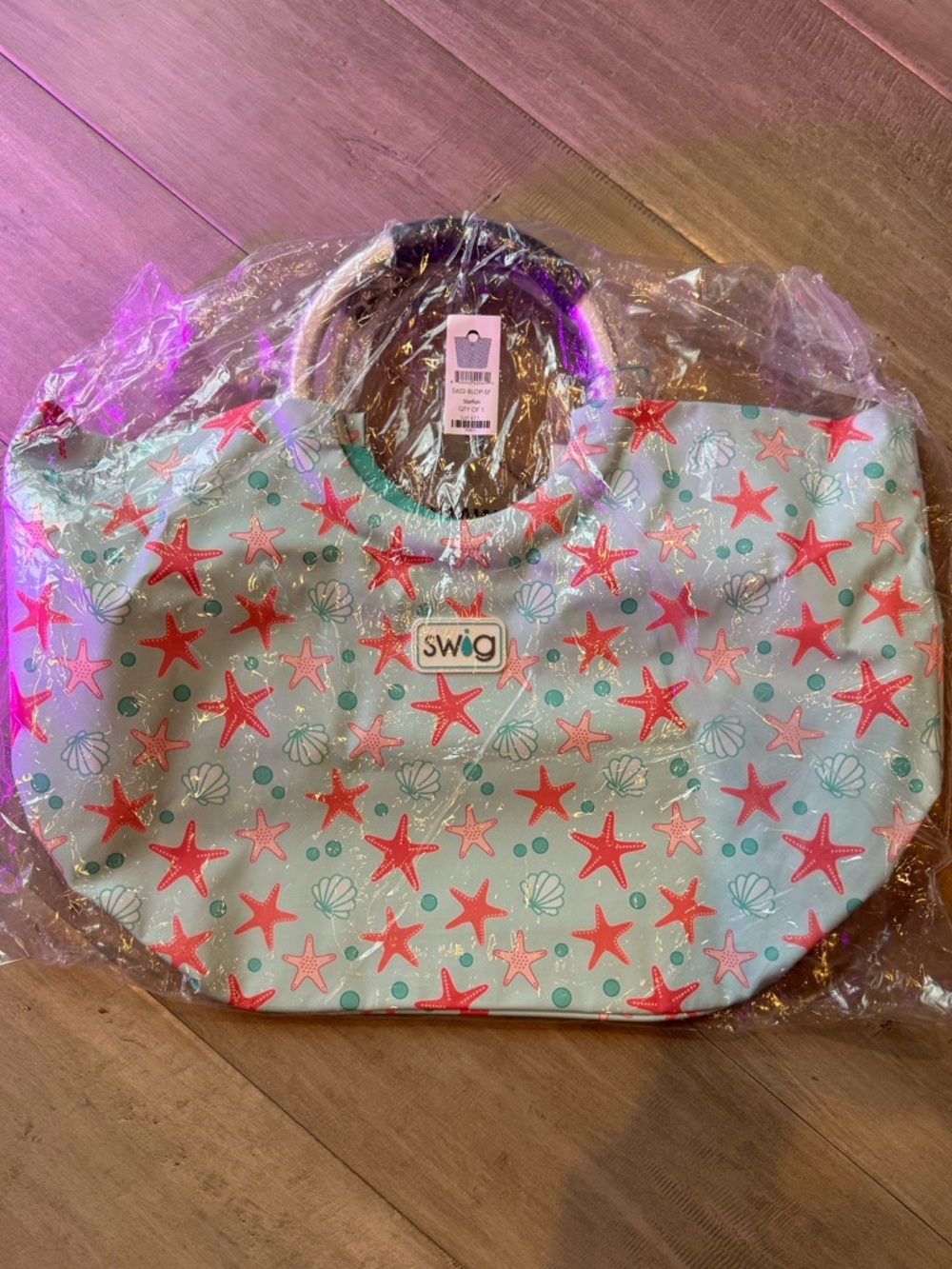 Swig Sea Star Pattern Tote Bag - Aqua and Coral - Picture 2 of 4